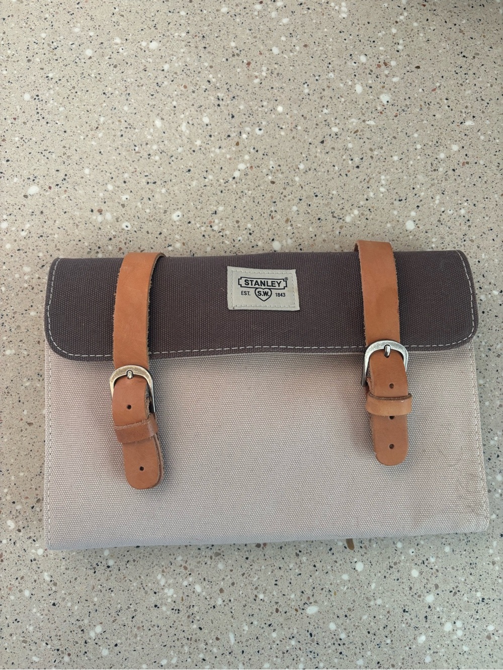 Stanley Two-Tone Canvas Toiletry Bag — Dark Brown, Tan and Beige